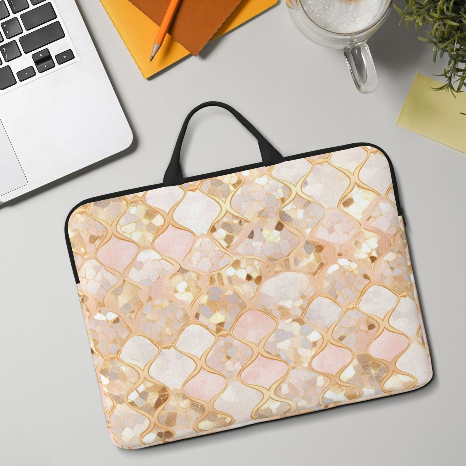 Laptop Sleeve Bag For Women Men 14inch Waterproof Durable Protective Computer Carrying Cover Handle Laptop Case Bag Rose Gold Leopard Print Animal Skin Texture_1