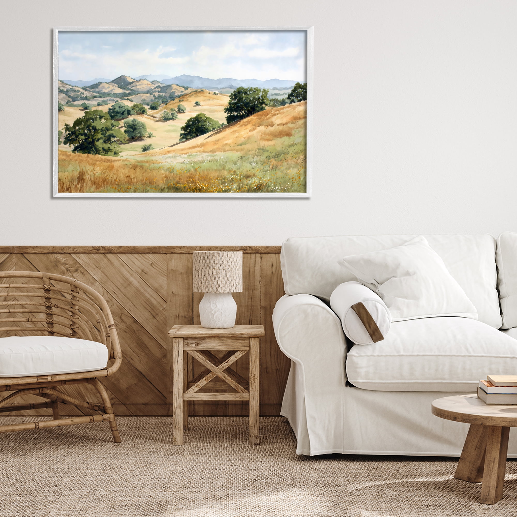 Stupell Industries Idyllic Mountains and Trees White Framed Giclee Art, design by Petal Prints Design