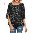 thumbnail image 1 of Chemise Femme Imprimée à Manches Mi-Longues, Col Rond, Chemise Décontractée, Blouse Femme, Noir, Feuille, L, 1 of 6