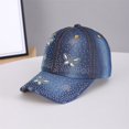 thumbnail image 2 of Ljudmp Womens Mens Vintage Washed Denim Rhinestone Baseball Cap Distressed Frayed Brim Bling Crystal Studded Cowboy Hat Adjustable Sun Hat Blue Pattern A, 2 of 5