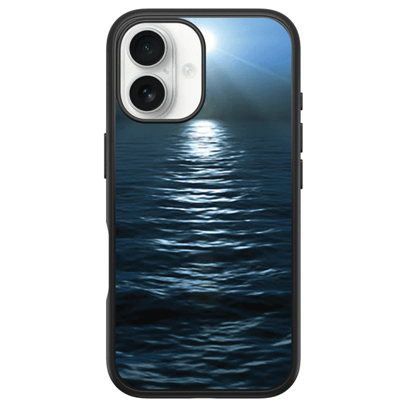 DistinctInk Custom OtterBox Symmetry for iPhone 16 - Custom Black Case - Blue Water Ocean Horizon