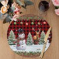 thumbnail image 3 of Christmas Snowman Round Placemats Set of 8, Braided Polypropylene Place Mats, Xmas Winter Red Black Plaid Wooden Washable Table Mats for Kitchen Dinner Holiday Wedding Party Coffee Table Decor 15", 3 of 9