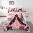 thumbnail image 3 of Homewish Kawaii Princess Dress Queen Comforter Set for Girl, Romantic Love Heart Bedding Sets, Pink Black Fashion Reversible Bedding Comforter Set, Ultra Soft Bedroom Decor, 3pcs, 3 of 8