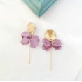 thumbnail image 4 of Clip on matte gold 2 3/4" bent circle blue, pink or brown petal earrings, 4 of 5
