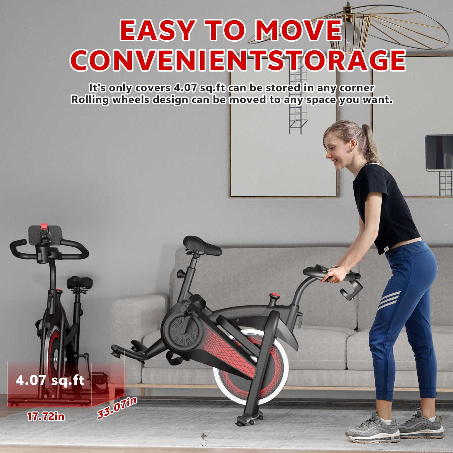 Exercise Bike Indoor Stationary Bike Cycling Bicycle for Home Gym 300 lbs Weight Capacity Adjustable Seat/Handlebar for Cardio Workout Office