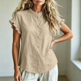 thumbnail image 5 of Neewe Women Loose Casual Short Sleeve Button Up Shirt Solid Color Blouse Round Neck Basic Collared Daily Top, 5 of 5