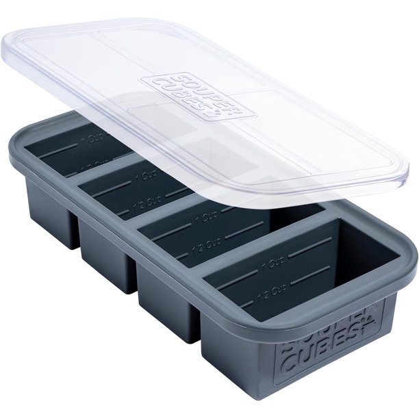 Moldes de silicona para congelador de 1 taza con tapas: recipiente fácil para preparar comidas y solución de almacenamiento en la cocina: bandejas de silicona para congelador con tapas para