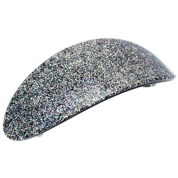 French Amie Glittery Oval Silver Large Handmade Celluloid Hair Clip Barrette