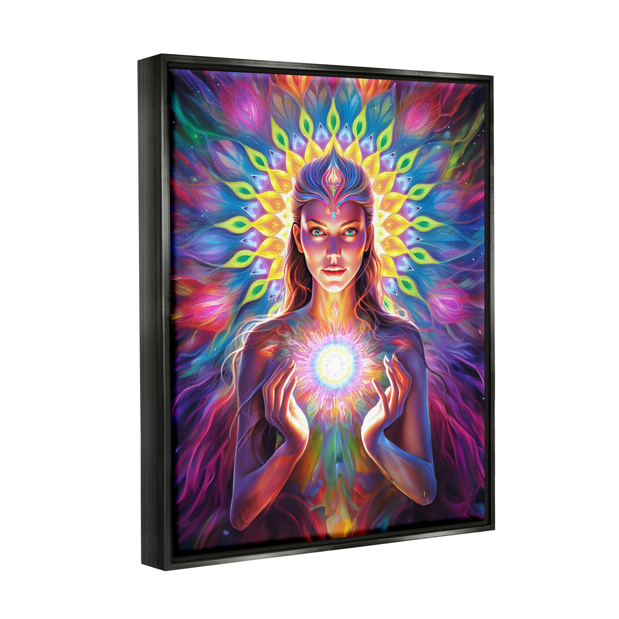 Stupell Industries Girl with Abstract Fractals Abstract Painting Black Floater Framed Canvas Art Print Wall Art, 25 x 31