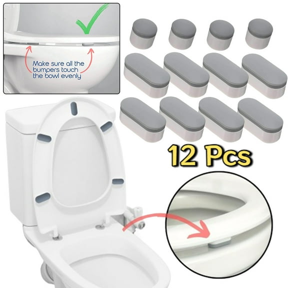 Universal Toilet Seat Bumpers 12-Piece Kit, Strong Adhesive Rubber Pads Replacement for Family, Hotel, Hospital and School Toilet Seats