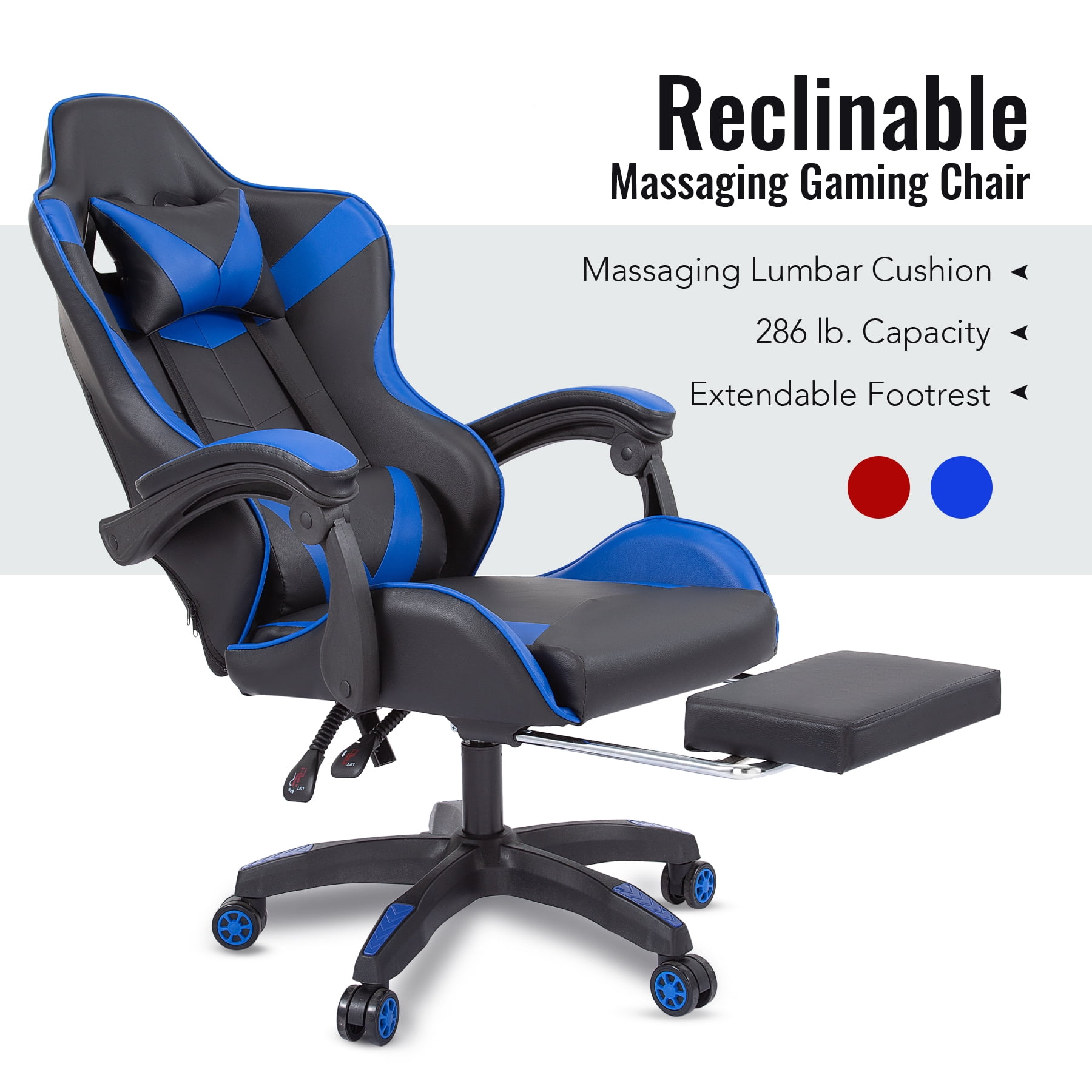 Computer Gaming Chair Swivel High Back Ergonomic Leather RC Adjust Office Blue 
