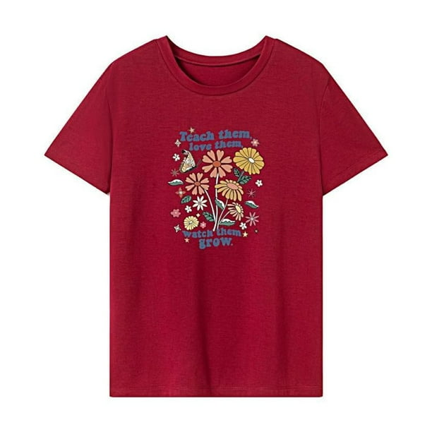 Camiseta de mujer con cuello redondo, camisetas simples e informales de verano para playa, senderismo, vacaciones M