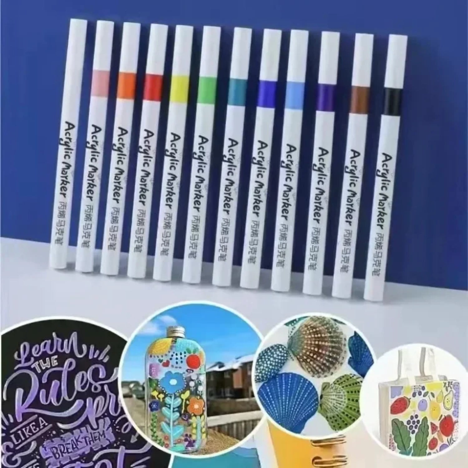 12-80 Colors Acrylic Markers Pen Set Paint Art Marker Soft Tip Pen for Adults Stone Paint Ceramic Glass Wood Fabric Painting