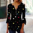 thumbnail image 2 of VKOYWKM Tunic Tops for Women Valentine's Day Shirts 3/4 Bell Sleeve Button V Neck Henley Shirt Cute Love Heart Print Pleated Empire Waist Tunic Blouses, 2 of 6