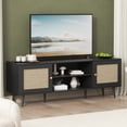 thumbnail image 6 of Rattan TV Stand for 55/65/70 inch TV, Boho 59" Entertainment Center with Storage, Modern Mid Century Media Console with Rattan Doors and Adjustable Shelf, Wood TV Stand for Living Room, Black, 6 of 10