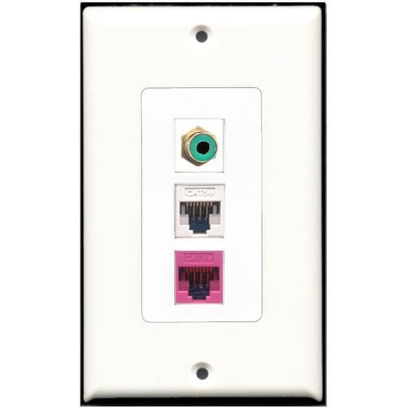RiteAV - 1 Port RCA Green 1 Cat5e Ethernet White 1 Cat5e Ethernet Pink Wall Plate Decorative