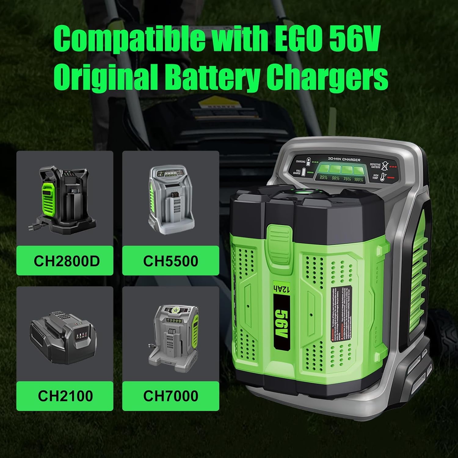 2 Packs 12000mAh High Capacity Replacement for EGO 56V Lithium-ion Battery Compatible with EGO 56 Volt 12.0Ah Battery BA2800T BA4200T BA1400 BA5600T LB6504 LB5804 LB6500 LB4800 Power Tools(Green)