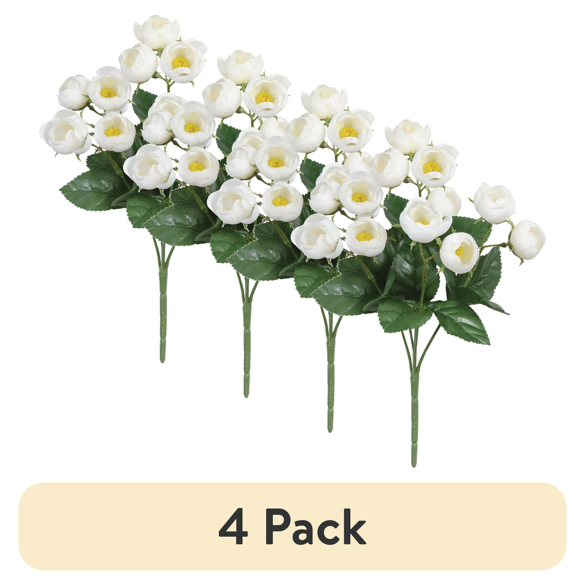 (4 pack) Mainstays 11 in Artificial Buttercup Rose Flower Pick for Indoor Use