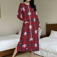 thumbnail image 6 of Women's Zipper Robe Xmas Plaid Print Housecoats Long Sleeve Pajamas with Pocket Soft Knee Length Nightgowns Fitted Bathrobes Comfy Christmas Pajama, 6 of 9
