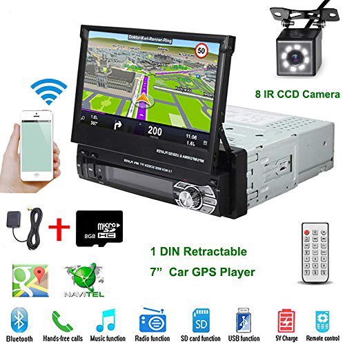 Car Stereo inDash Single DIN 7" HD Touch Digital Screen Head Unit Support Bluetooth GPS Mirror