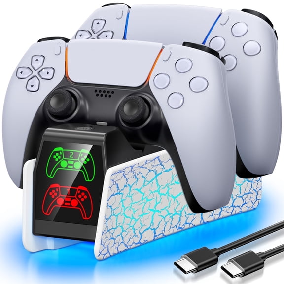 PS5 Controller Charger, ESYWEN PS5 Accessories,Charging Station for PlayStation 5 Controller with LED Indicator,White