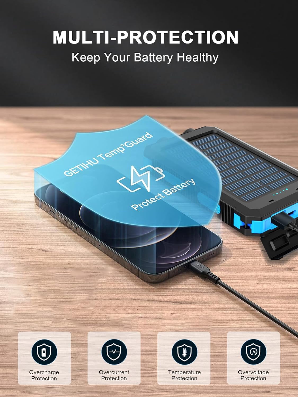 Solar Charger, 38800mAh Power Bank, Waterproof External Backup Battery Pack with USB C Input/Output/LED Flashlights Compatible iPhone, , iPad, Suitable for Outdoor, Camping