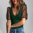 thumbnail image 4 of Lpmadey Women's Mesh Puff Sleeve Tops Sexy V Neck Sheer Short Sleeve Blouses Solid Color Slim Fit Casual Party Date Night T-Shirts, 4 of 5
