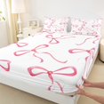 thumbnail image 3 of jejeloiu Pink Cute Bowknot Twin Sheet Sets,Kawaii Bow Tie Twin Fitted Sheet,Chic Ribbon Bowtie Flat Sheet For Girls,Microfiber Bedroom Decor,3 Pieces, 3 of 7