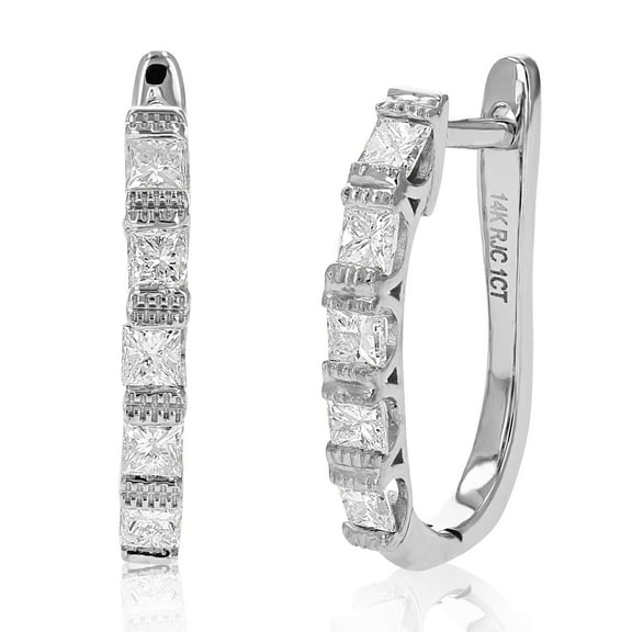 Vir Jewels 1 CTTW Diamond Hoop Earrings 14K White Gold Princess Milgrain channel Set 0.59 Inch