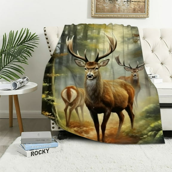 BCIIG Deers Flannel Blanket Throw for Adults Kids 350 GSM Deers Forest Blanket Gifts Animal Print Blanket Lightweight Blanket Sofa Decor Birthday Mothers Fathers Day 40x50in