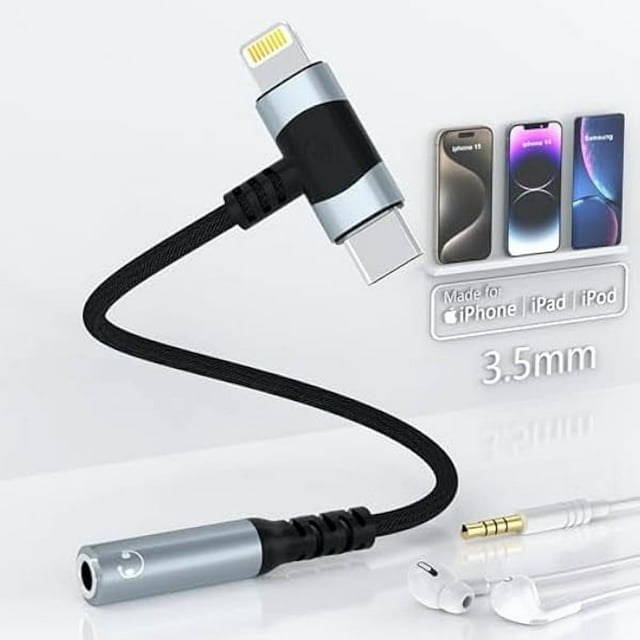 wonima11 2-in-1 Lightning & USB-C to 3.5 mm Jack Audio Headphone Adapter, iPhone to 3.5mm/Type-C to 3.5mm Headphone Adapter Earphones Converter Splitter for ipad/iPhone15/14/Samsung/Pixel