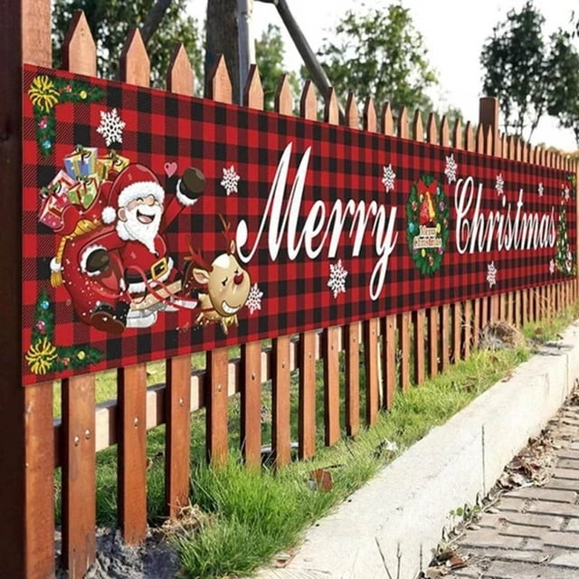 Riforla Joyeux Noël Bannière Décorations de Jardin Extérieures Grandes Panneaux Suspendus Rouges pour Noël Décoration de Maison Extérieure Ou Intérieure Fête à la Maison (1 Pce) Drapeaux Bannières Accessoires C