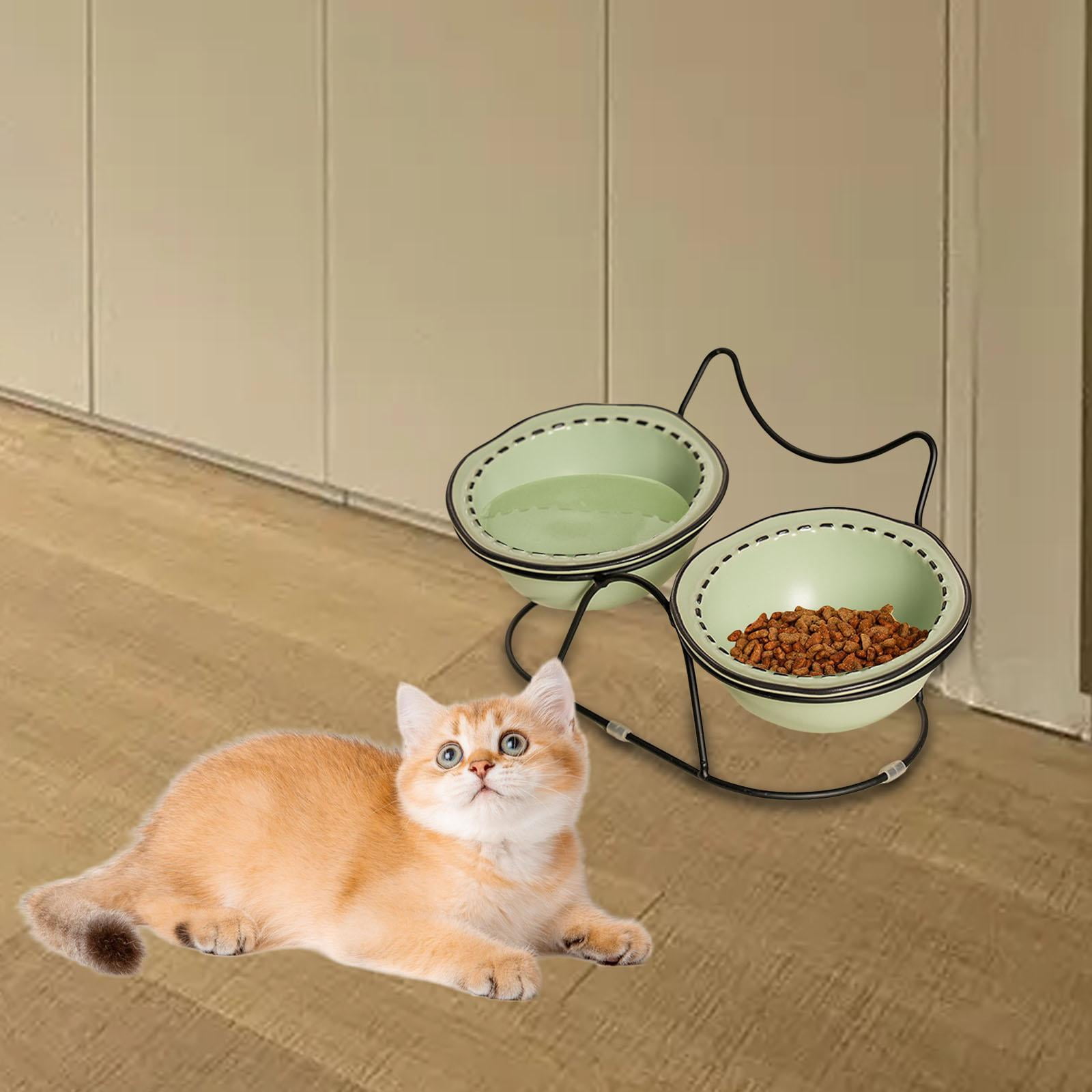 Bothyi Ceramic Pet Bowl Cat Dish Feeder AntiSlip Protect Pets Neck Raised Cat Bowl Cat Food and Water Bowl Set for Indoor Cats Puppy green