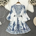 thumbnail image 5 of FAVIPT Dress for Women 2025 Casual Dressy Summer Beach Dresses Long Sleeve V Neck Large Hem Dress Elegant Floral Print Dresses Blue,S, 5 of 7