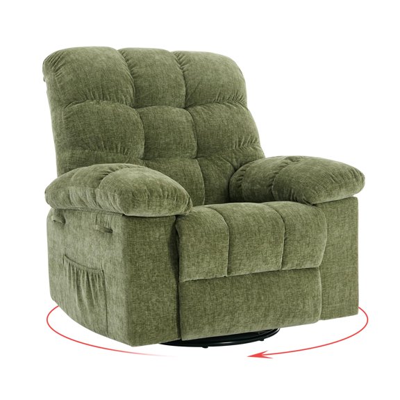 Swivel Rocking Recliner Chair, 360° Swivel 135° Tilt Glider Nursery Chair with Extra Large Footrest, Chenille Upholstery Q235 Steel Frame High Back Deep Seat for Living Room Bedroom Small Spaces