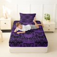 thumbnail image 4 of Homewish Spooky Halloween Skull Twin Sheets,Victorian Damask Bedding,Purple Black,3-Piece,1 Fitted Sheet and 1 Pillowcase, 4 of 6