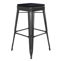 Flash Furniture Kai Commercial Grade 30" High Backless Black Metal Indoor-Outdoor Barstool with Black Poly Resin Wood Seat