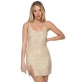 thumbnail image 5 of Womens Sequin Sleeveless Side Slit Bodycon Holiday Mini Party Dress, 5 of 6