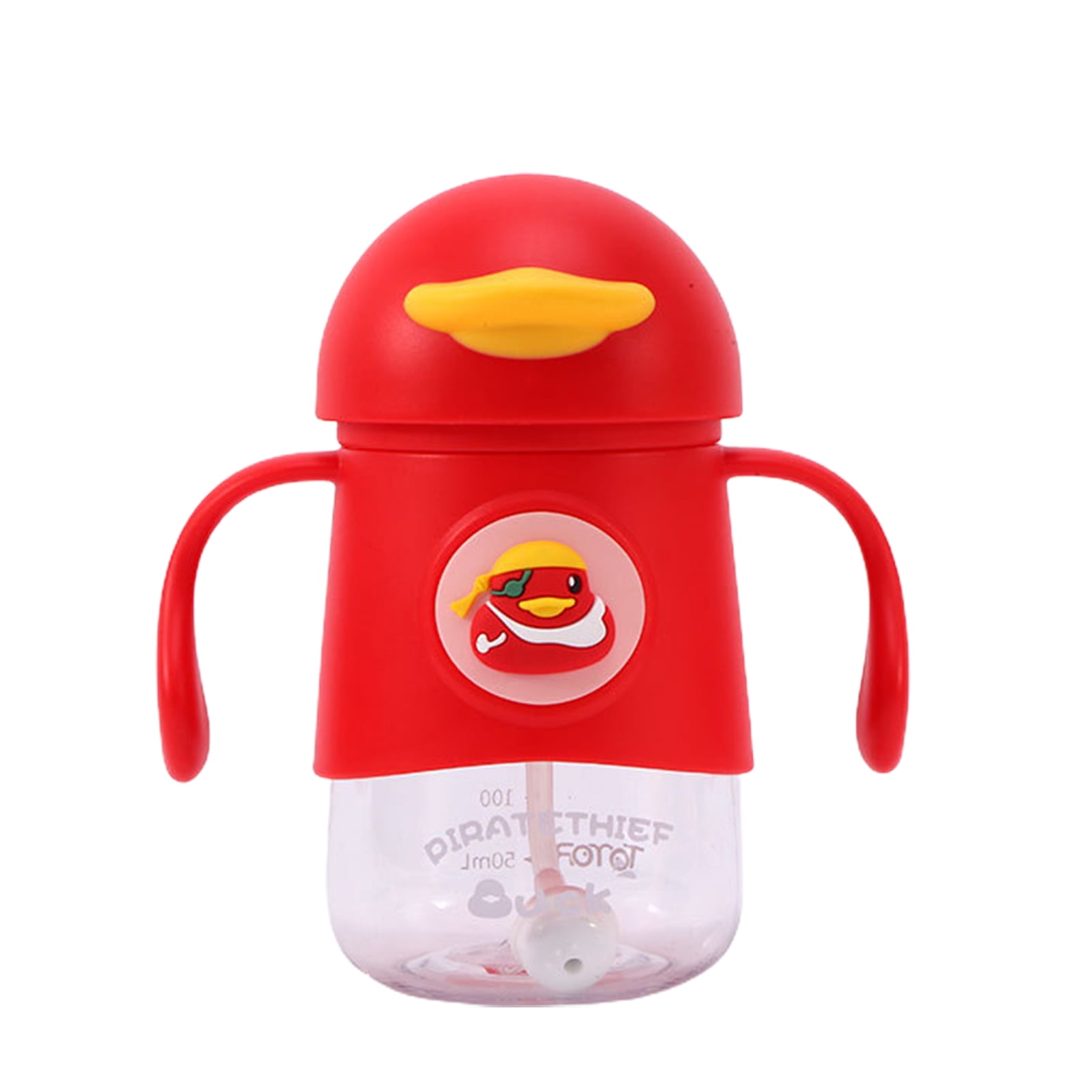 Grofry Baby Water Bottle with Handle Cartoon Shape Plastic Kids Straw