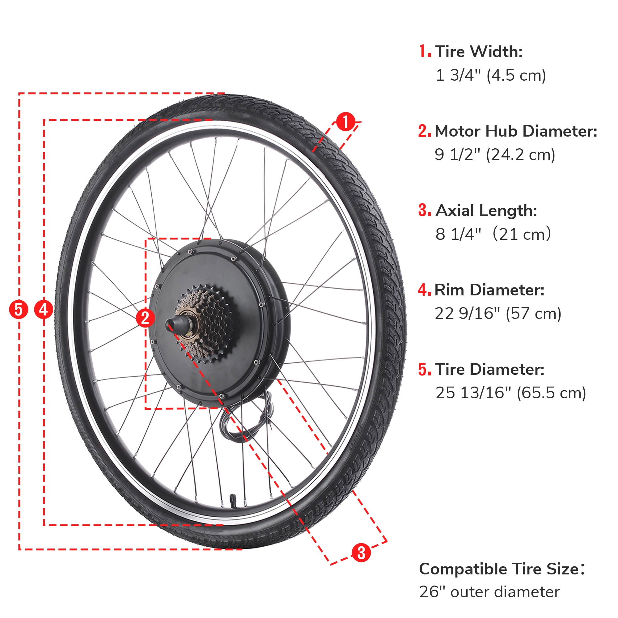 Yescom Electric Bike Conversion Kit 48V 1000W 26" Rear Wheel E-Bike Conversion Kit Dual Mode Controller