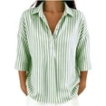 thumbnail image 3 of VBVC Women's Striped 3/4 Sleeve Blouse , Ladies' Casual Button Down Tunic , Loose Fit V Neck Summer Shirt For Women, Army Green , S-2XL, 3 of 8