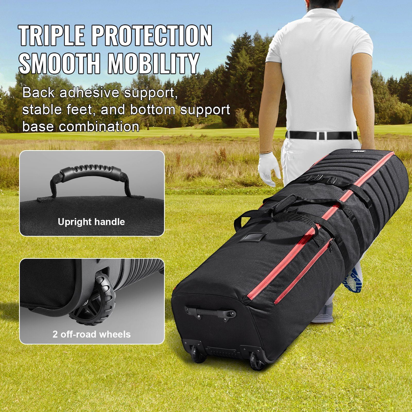 Golf Club Travel Bag - 1000D Nylon Wheeled Case w/Lockable Zippers - Fits Full-Size Clubs & Accessories (Airline Approved)