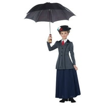 Mary Poppins English Nanny Girl's Fancy-Dress Costume Girls with Bow Tie for Ages 4-6, Size Small