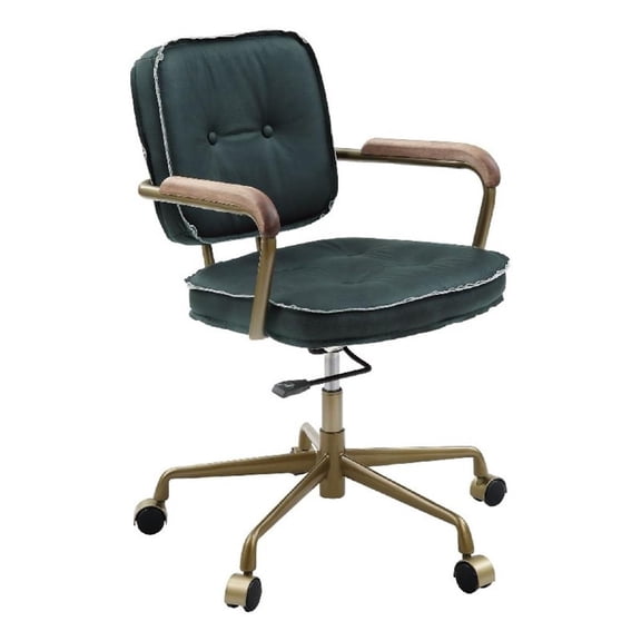 Office Chair with Leather Seat and Button Tufted Back, Green