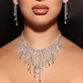 thumbnail image 2 of nipocaio Rhinestone Crystal Sets Necklace Earrings Pendant Silver Long Tassel, 2 of 4