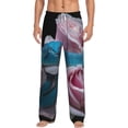 thumbnail image 1 of Kdxio Blue Lipped Pit Viper And Three Pink Roses Pattern Men's Pajama Pants, Elastic Waist with Drawstring and Pockets, Comfortable Loungewear-Small, 1 of 6