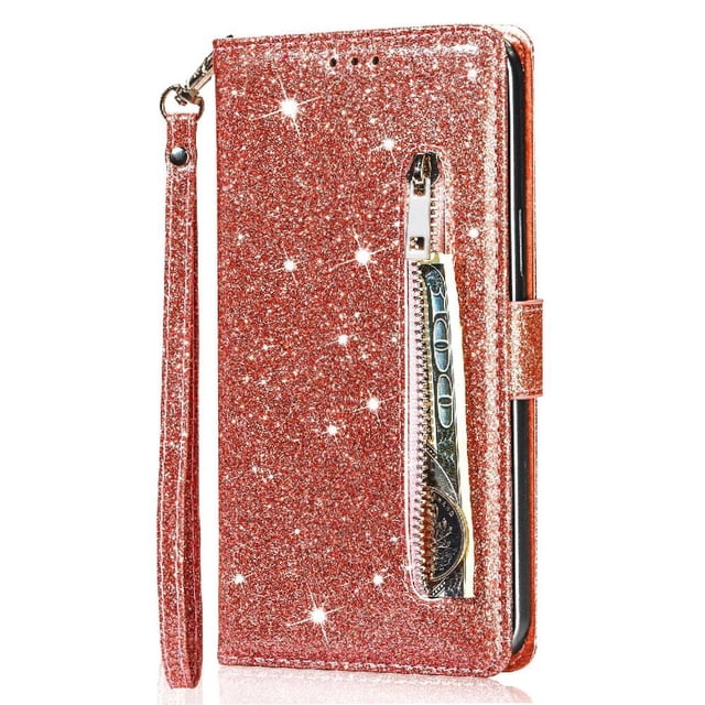 Case for FOXDOCK Google Pixel 6 Pro Glitter Zipper Wallet Case with Short Hand Strap