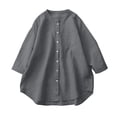 thumbnail image 5 of Cmfcve Button Down Shirts for Women Cotton Blend 3/4 Sleeves Dressy Tops Work Casual Solid Collared Blouses, 5 of 6