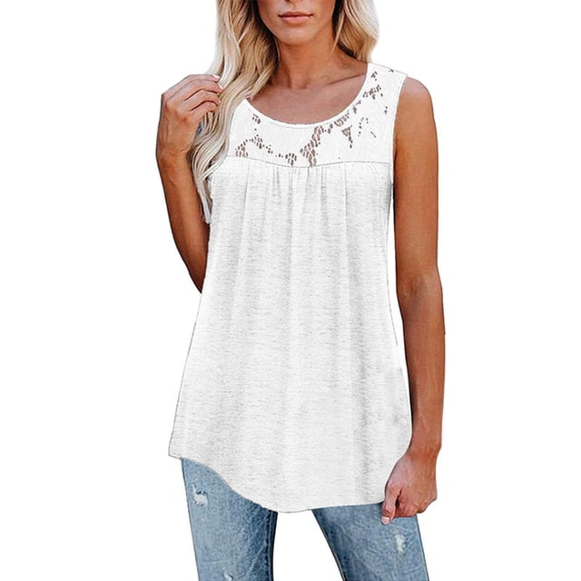 Innerwin Vest Solid Color Women Tank Tops Vaction Plain Bohemian T Shirts White M