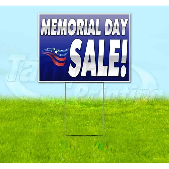 Memorial Day Sale (18" x 24") Yard Sign, Includes Metal Step Stake